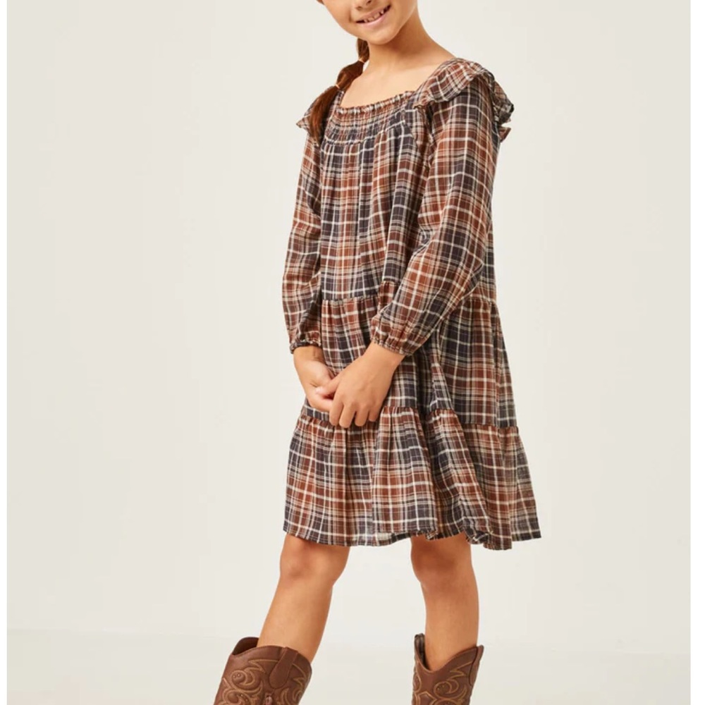 Hayden Girls Plaid Smocked Long Sleeve Dress Large (11/12)